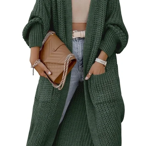 Green Knit Open-Front Cardigan - Picture 1 of 3